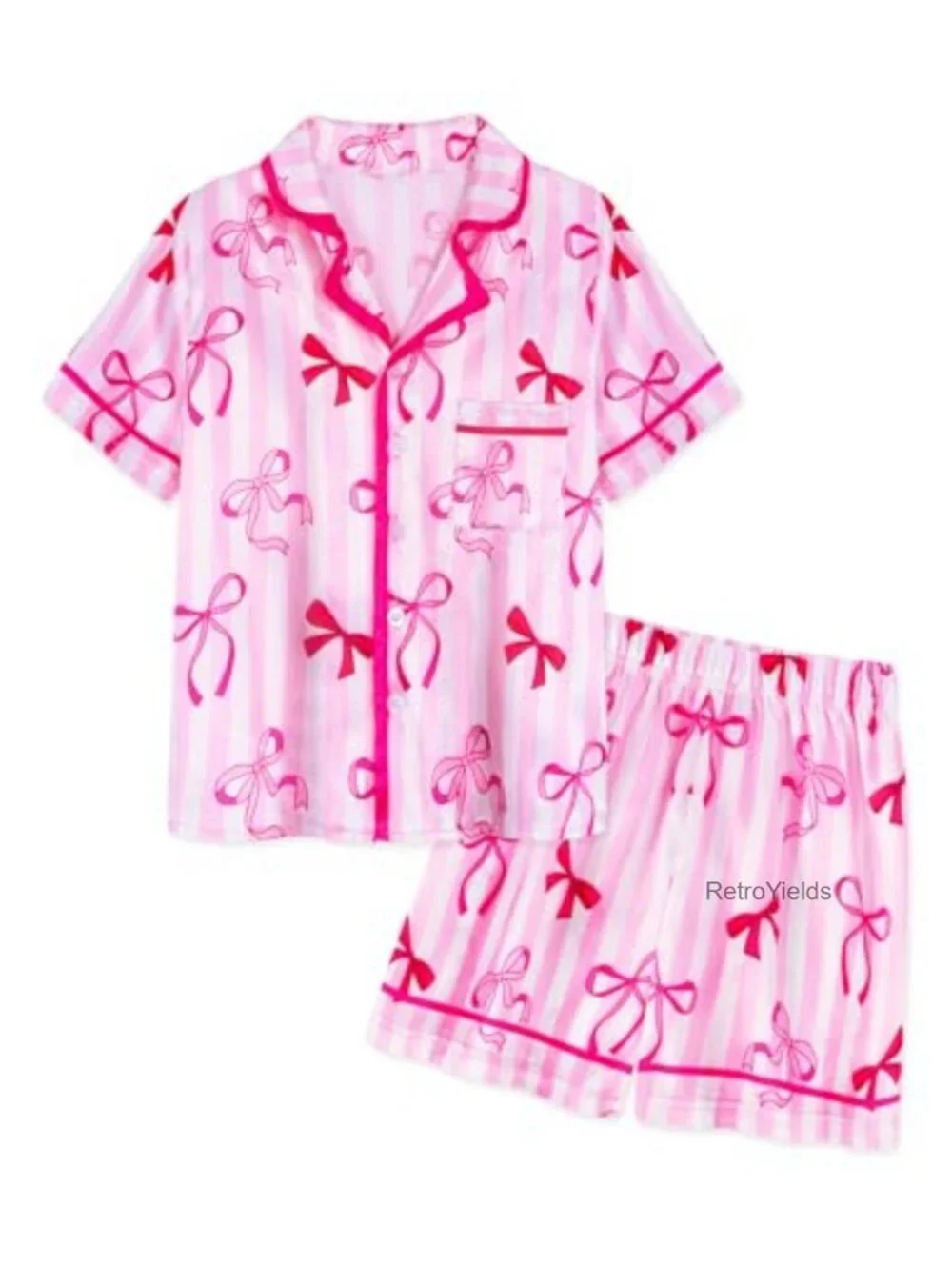 Girls Satin Pajama Set - 2 Piece Short Sleeve Sleepwear with Buttons | Soft